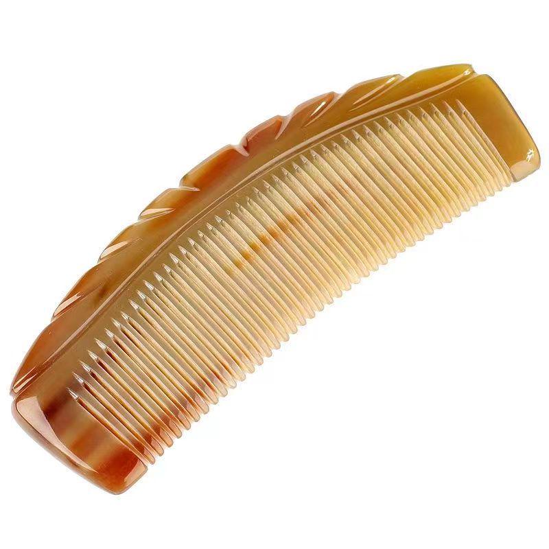 Hornkamm mit breiten Zähnen, Kopfmassage-Meridian, echter halbrunder Tragekamm mit Blumenmuster