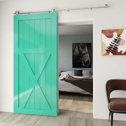 AIPCHYB 6FT/183CM Barn Door Hardware Kit with Rail, Single Sliding Barn Door, Stainless Steel Rail, Roller Hanger, T-Shaped Pulley, and Top-Hung Rail
