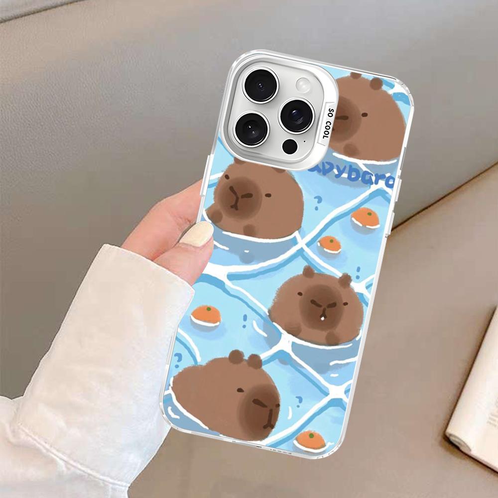 Cartoon Capybara Phone Case For IPhone 16 15 14 13 12 11 Pro Max X XR XSMAX 8 7 Plus Matte Shockproof Back Cover