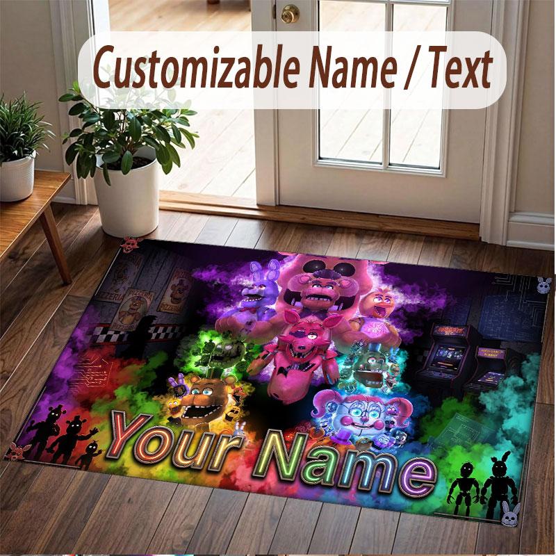 Custom Name Text Crystal Velvet Rug,Five Nights at Freddy’s Soft Plush Decorative Non Slip Floor Carpet