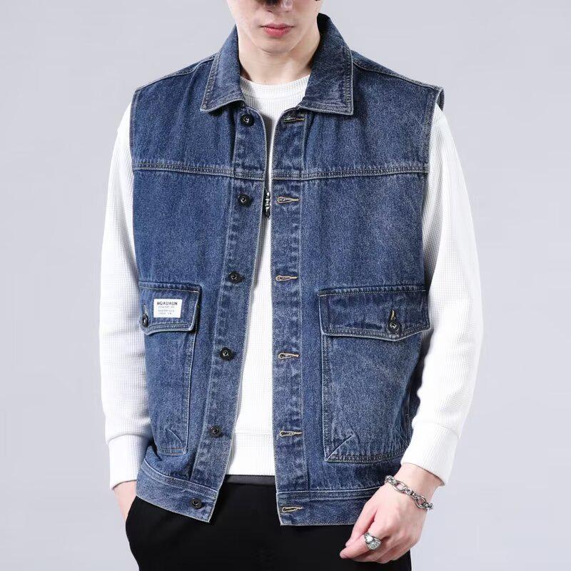 Men's Trendy Denim MA-1 Punk Style Sleeveless Jacket Vest for Spring & Autumn
