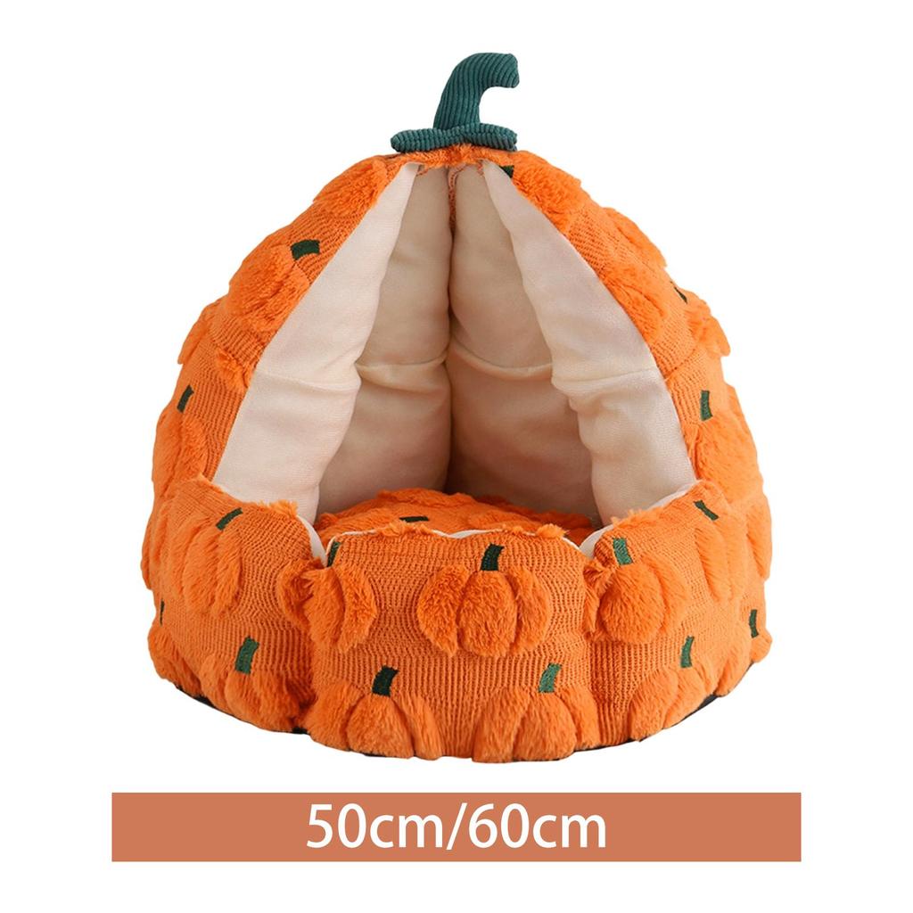 Semi Enclosed Cat Bed with Removable Cushion Easy Maintenance Accessories Adorable Multifunctional Soft Material Orange