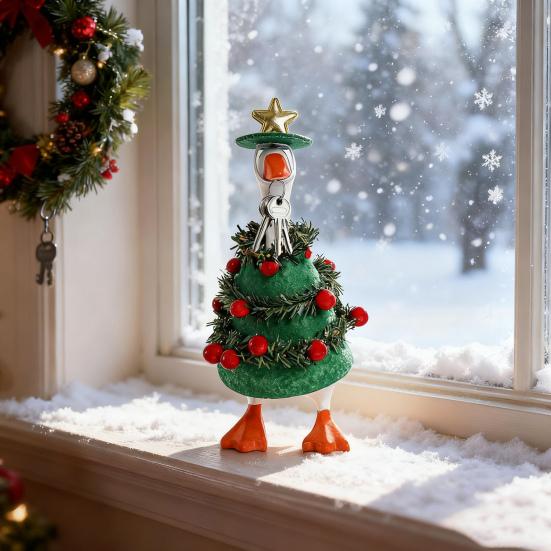 Christmas Goose Outfit Funny Green Porch Goose Costume with Hat for 23" Goose Statue Holiday Goose Clothes for Outdoor Patio Lawn Yard Gaden Decor