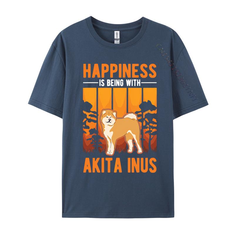Happiness Is Being With Akita Inus Tshirt Black Tees Newest Hip Hop Cotton Men Top Tshirts Printing