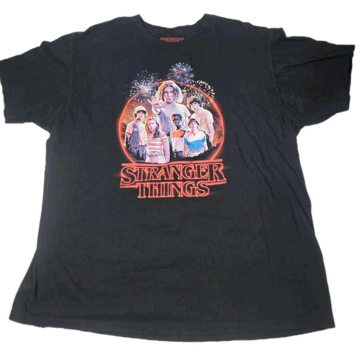 Stranger Things Show Netflix Promo 100% Cotton T-shirt Mens Tees Top Size 2XL Black Short Sleeve Graphic S
