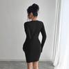 Spring Autumn Women Solid Color Mesh Patchwork Chest Design Long Sleeve Slim Fit Dress Mature Style French Retro Slim Sexy Elegant Women Maxi Dress