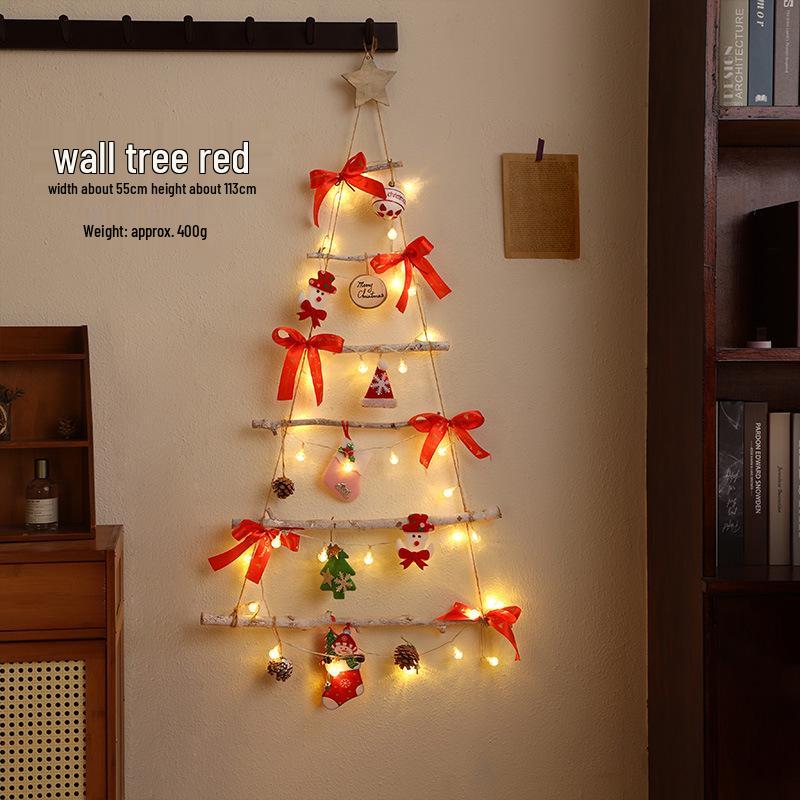Luminous Christmas Tree Wall Decorations with Ornaments, Pine Cones, and Vines