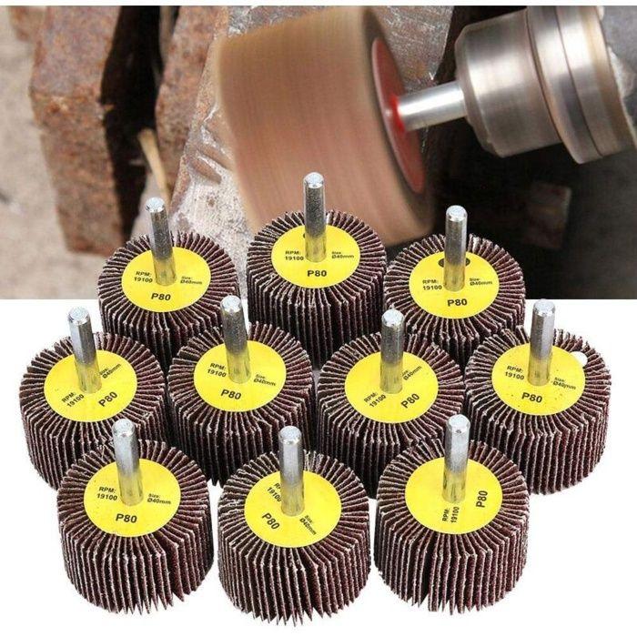 10x Roues à lamelles abrasives Ø40×25×6 mm, tige 6 mm – Meule de polissage pour perceuse (AIMOONSA)