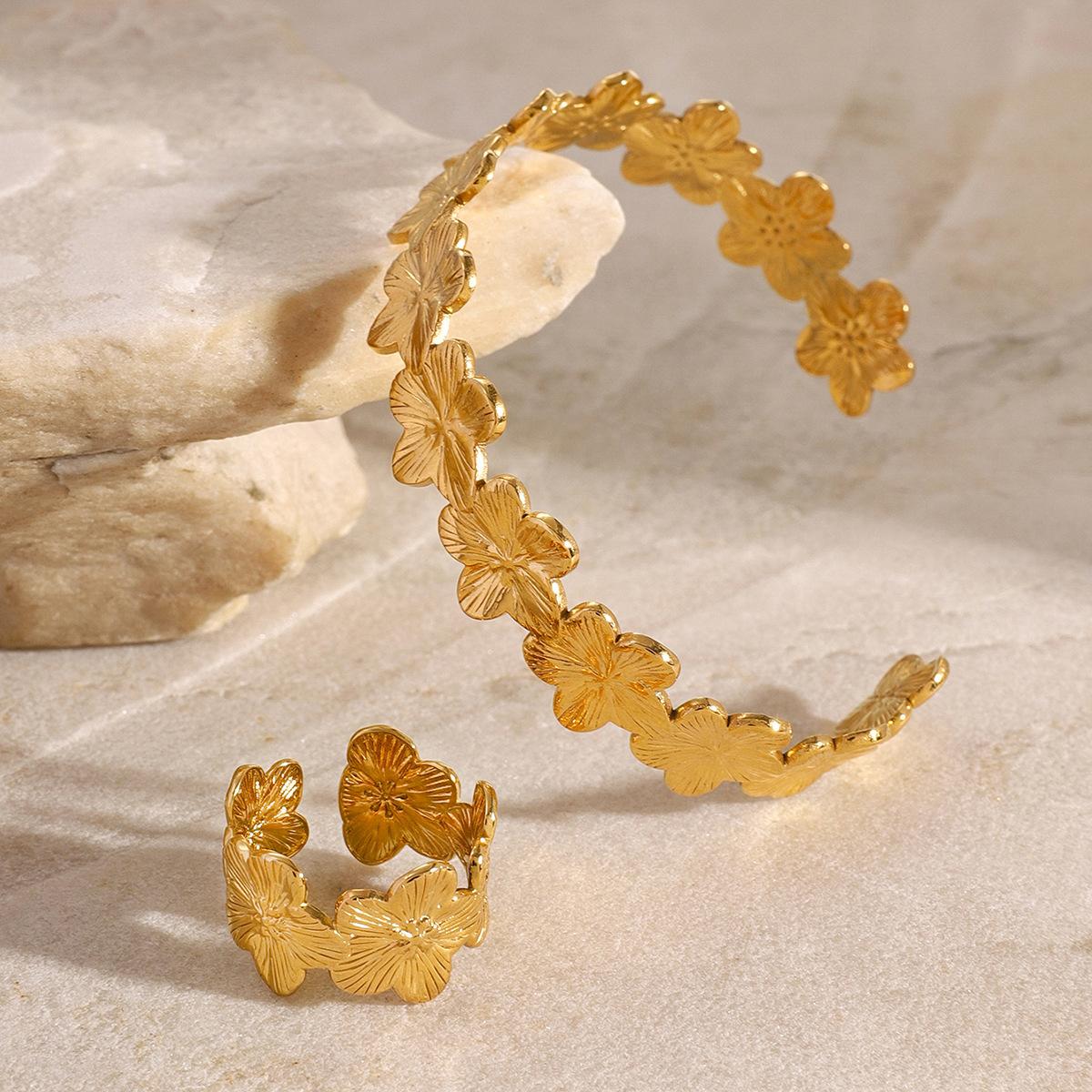 

Браслет из нержавеющей стали с раскрывающимся цветком, роскошный, с высоким чувством стиля, холодный, универсальный, из титановой стали, ювелирное изделие для женщин