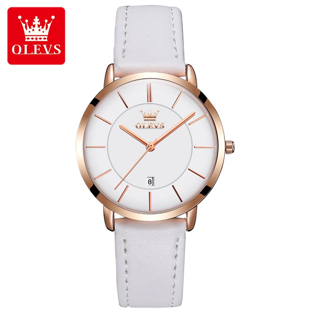 OLEVS 5869 Leather Strap Woman Watch Ultra Thin Waterproof Original Quartz Watch for Women Simplicity Elegant Ladies Wrist Watch