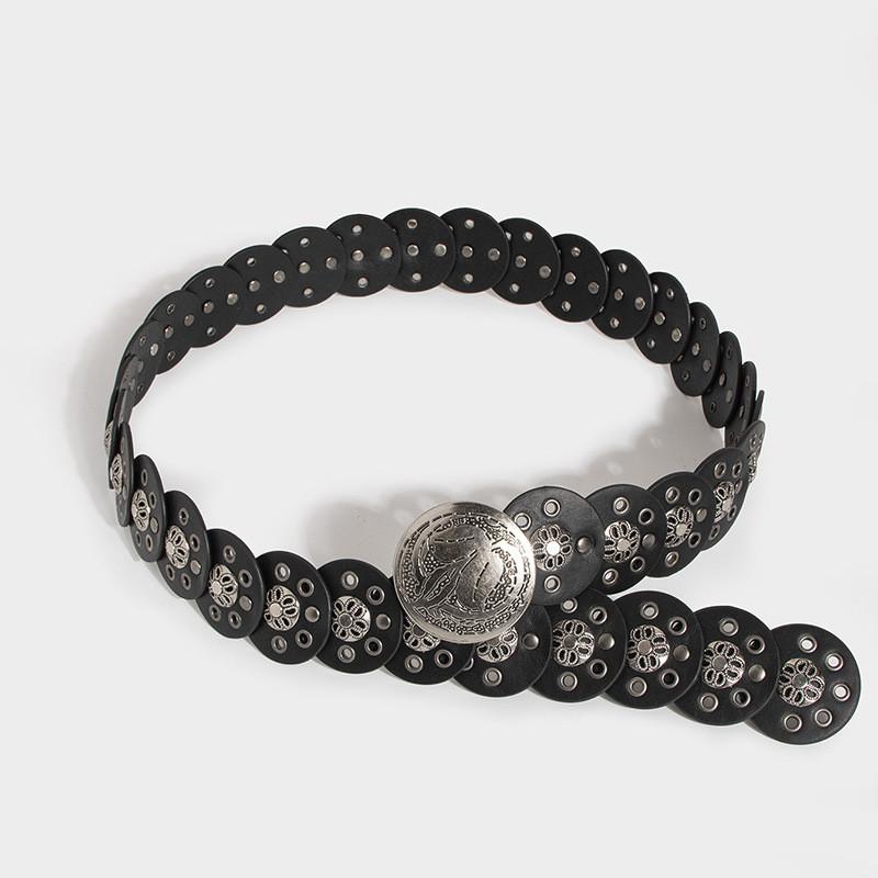 Punk Rock Wide Leather Belt With Riveted Eyelets For Casual Streetwear And Ladies