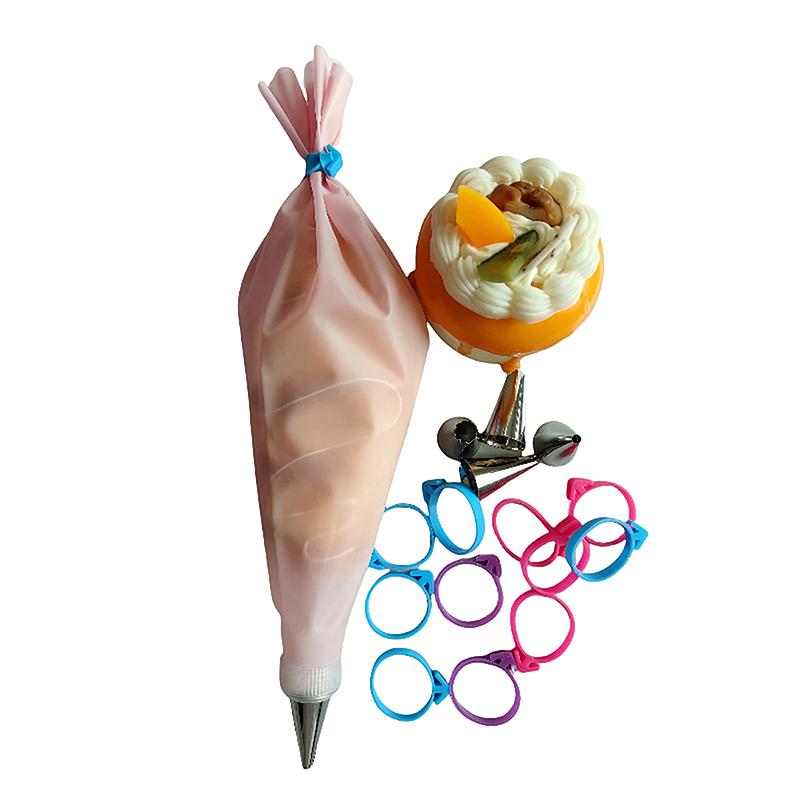 10Pcs Silicone Cake Bag Clips Ties Fixed Ring Decorative Bag Rubber Bands Bundling Leak-proof Pastry Bags Cable Cake Tools+