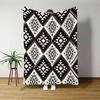 Geometric Diamond Pattern Throw Blanket - Polyester Lightweight All Season Soft Knit Blanket, Modern Preppy Style, Black, Beige