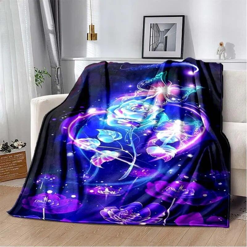 Patterned Red Rose Lightweight Flannel Blanket ,Warm Soft Cozy Blanket Home Decor Birthday Gift For All Season Blanket