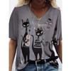 Women's V-neck Short-sleeved T-shirt with Cute Kitten Print