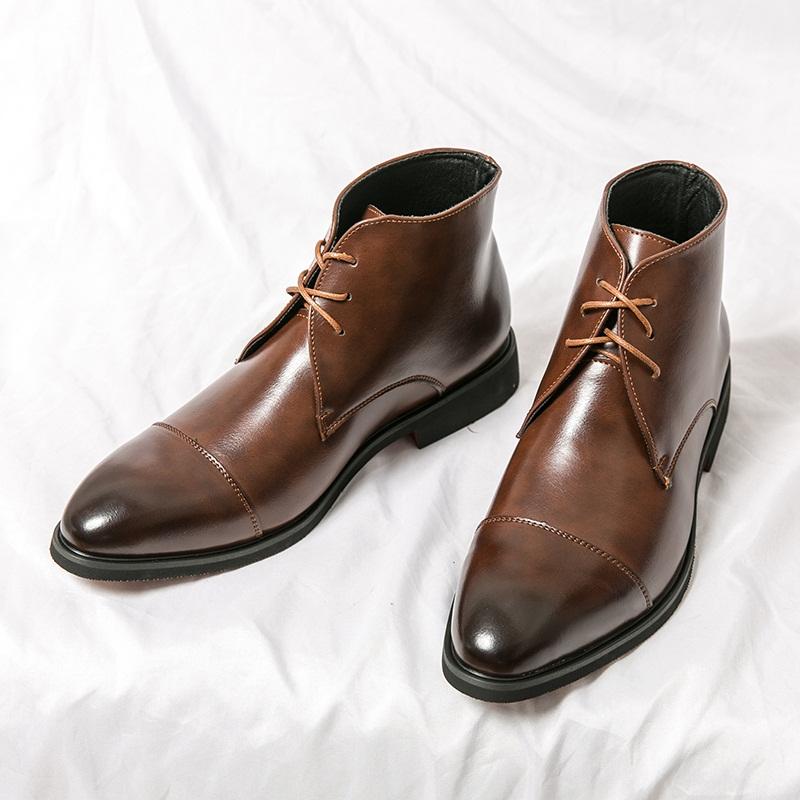 Fashion New Winter Fashion Pointed Black Brown Lace Up Ankle Boots Trend Men's Casual Luxury High-top Shoes Zapatos Hombre Vestir