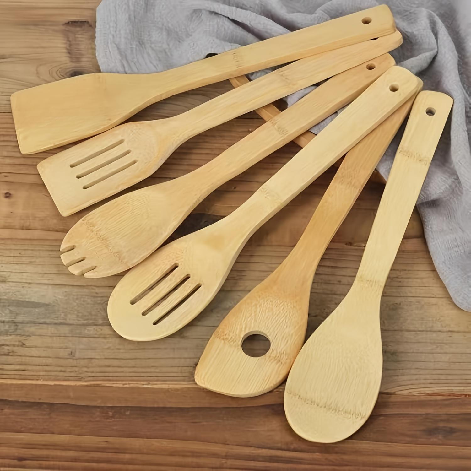 Bamboo Utensil Set Kitchen Cooking Tools for Nonstick Pots Pans Cookware Spatula Mixing Utensils Bamboo Dinnerware Sets (as the picture,M)