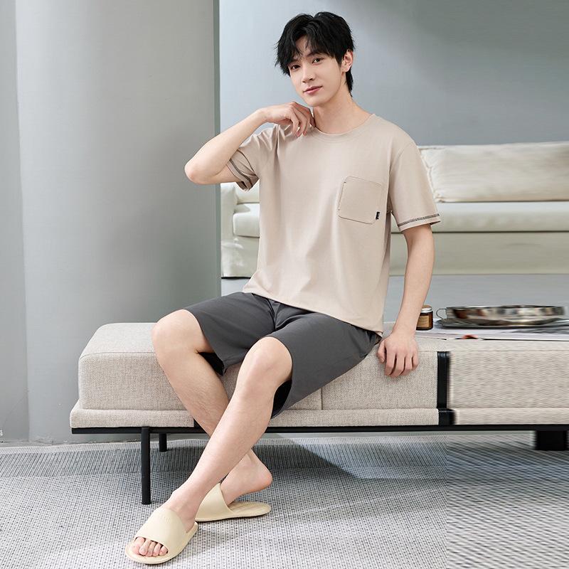 7A Antibacterial Plus Size Cotton Pajamas for Men - Short Sleeve & Shorts, Cooling, Round Neck, Summer Outerwear/Loungewear