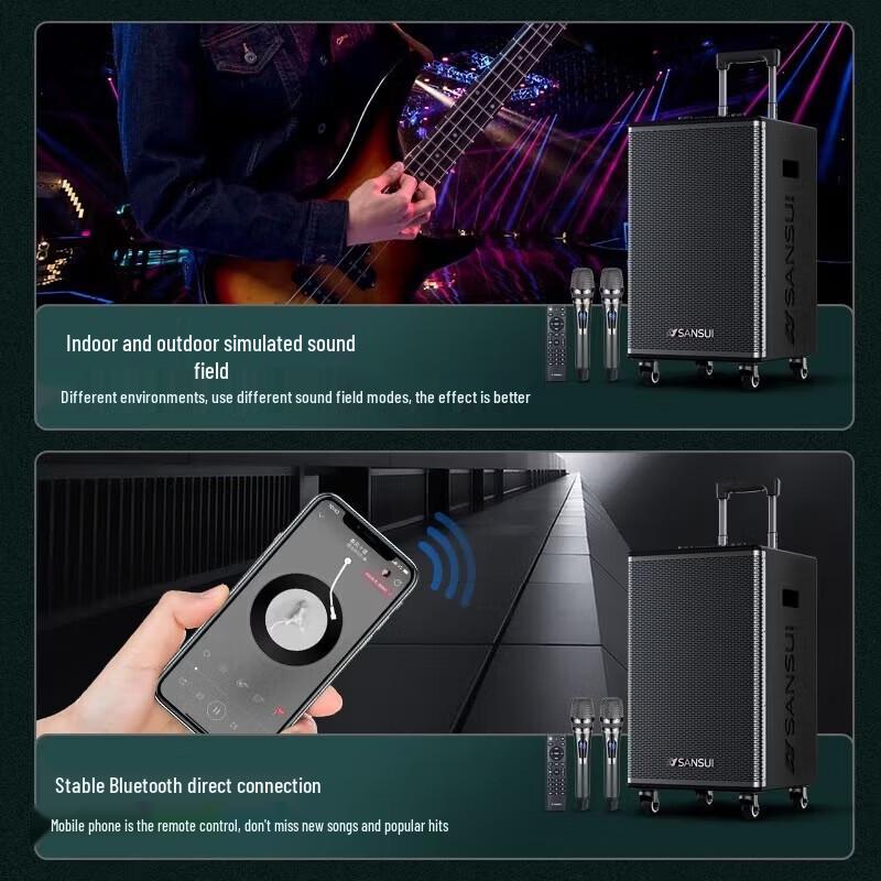 SANSUI E08 Portable Karaoke Speaker with Dual Microphones CN plug (adapter included)