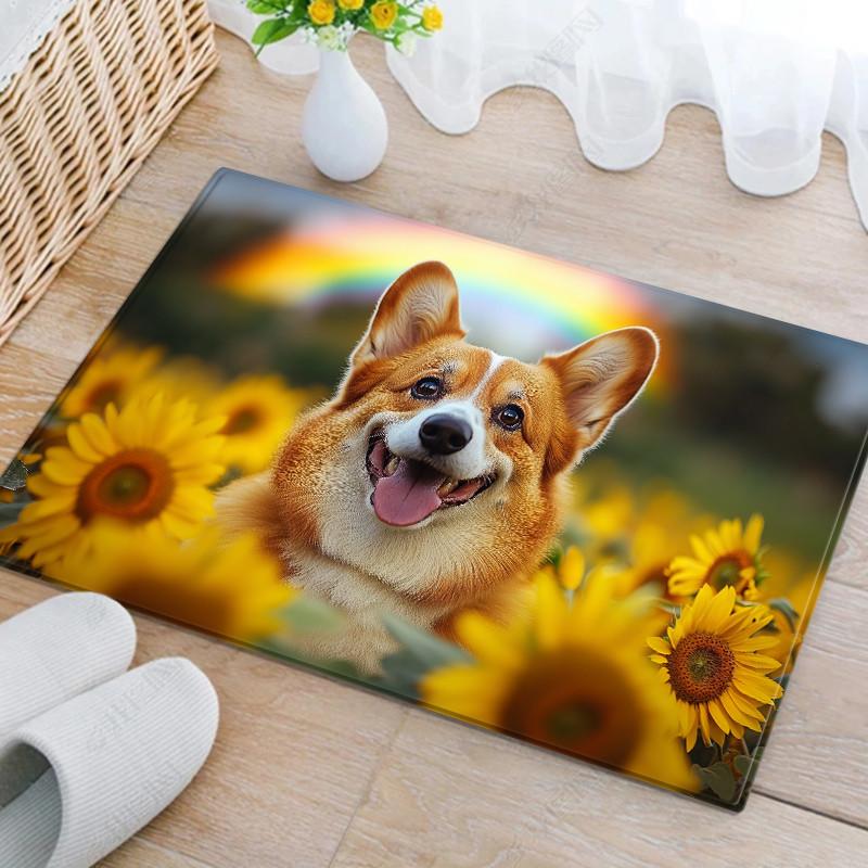 

Коврик для ванной с подсолнухом и собакой, милый коврик для туалета с рисунком питомца, мягкий фланелевый коврик для пола, впитывающий коврик для душа для дома, ковер для спальни 60x90cm