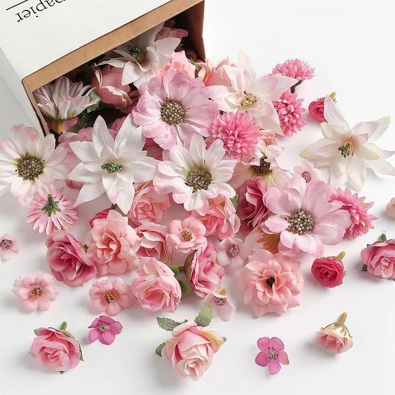 50Pcs Artificial Flowers Heads Silk Fake Flower for Home Decor Garden Wedding Decoration Bride DIY Craft Garland Gifts Accessory