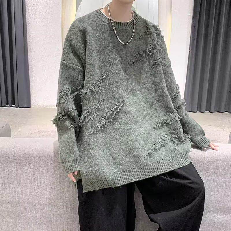 

Ripped Sweater Men s Oversize Trend Japanese Retro Versatile Casual Hem Split Couple Knitted Sweater 3XL