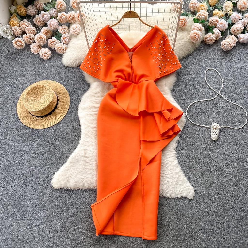 Luxus V-Ausschnitt Elegante Designerkleider Pailletten Party Abendkleid Frauen Bodycon Y2k Midi Perlen