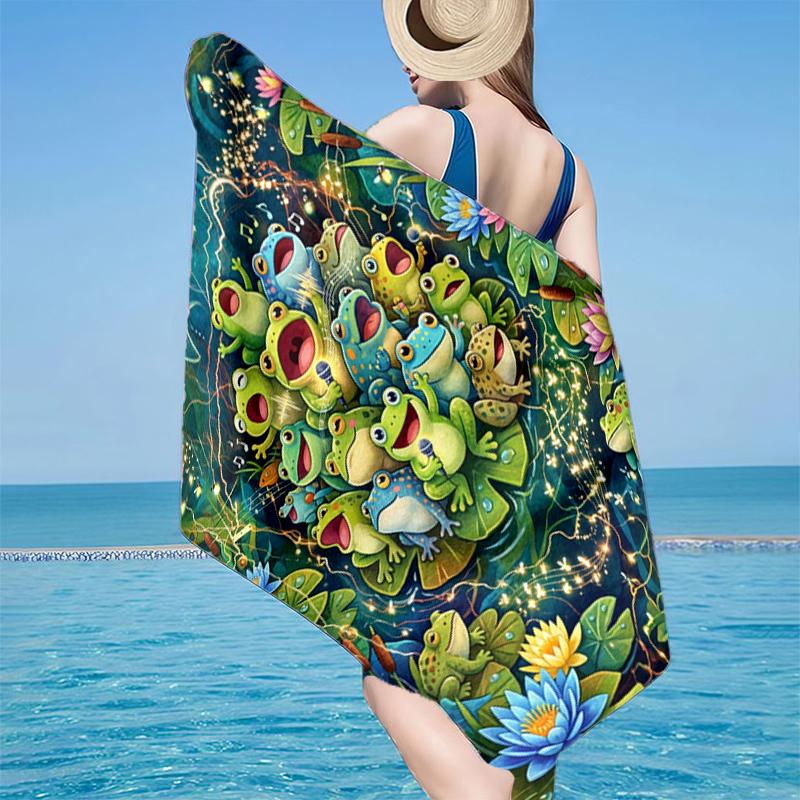 Frogs Singing In The Pond Beach Towel, Super Soft Microfiber, Gift for Her/Him, Birthday, for Pool, Beach, Travel, Home Decor Fan gifts