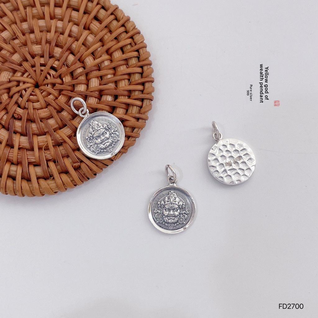 Pure Silver 999 Old Hammer Pattern Yellow God of Wealth Round Pendant