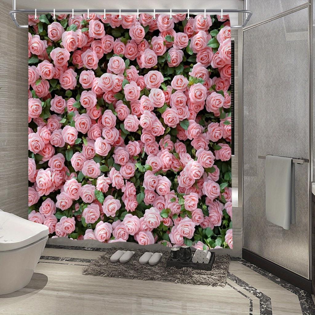 Romantic Pink Rose Shower Curtain - Waterproof, Mildew-Resistant With Lush Floral Design For A Soft And Elegant Bathroom Decor