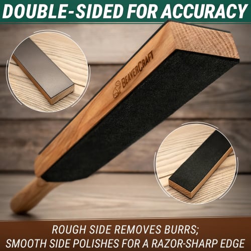 BeaverCraft LS6P1 Leather Strop Kit with Sharpening Abrasives, Knife Stropping Block, 35.5 Cm, Knife Sharpener, Leather Strop for Knife Stropping Kit