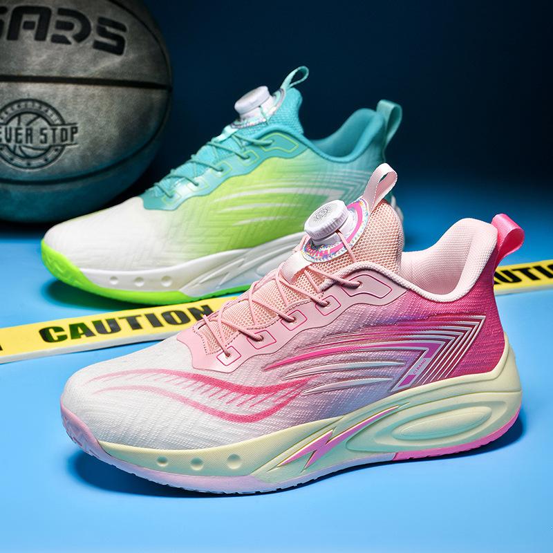 Rotating Button Mandarin Duck Two-color Basketball Shoes Combat Boots Primary and Secondary School Students Sports Training Shoes Youth Sports Shoes