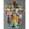 Nuova Camicia da Uomo a Maniche Corte Stile Etnico Vintage Stampa Artistica di Pavone Geometrica 3D Camicia Casual in Lino