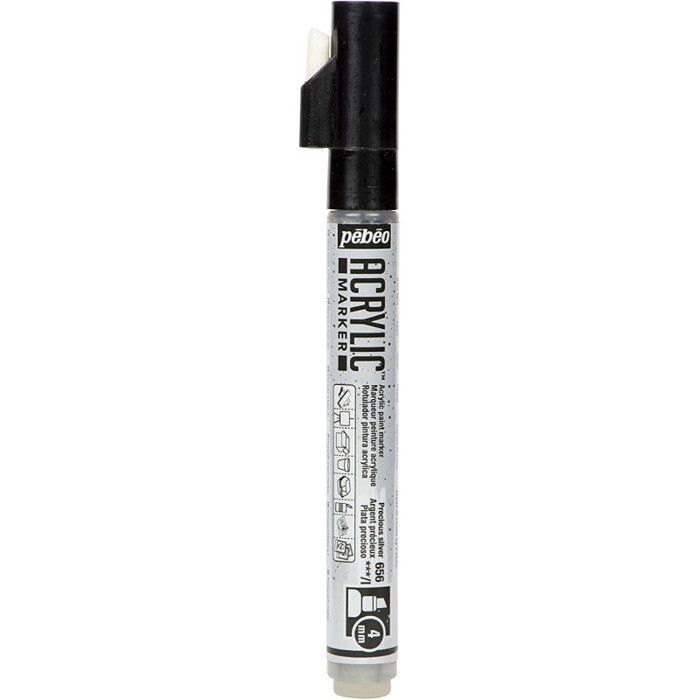 Marqueurs peinture acrylique - Pébéo - Acrylic Marker - Pointe Biseautée 4 mm - Argenté Pailleté - Indélébile