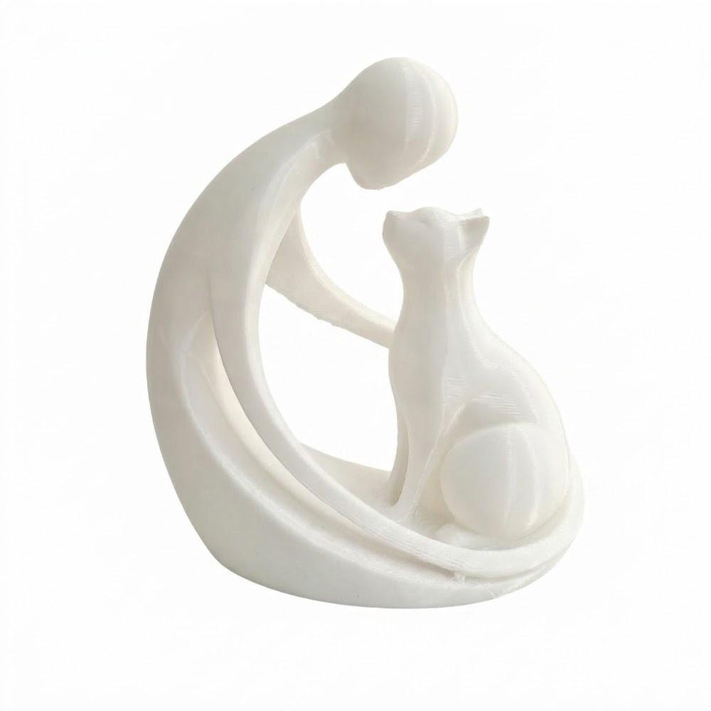 3D Printing Human and Cat Statue Modern Abstract People and Cat Ornament  Pet Lovers белый