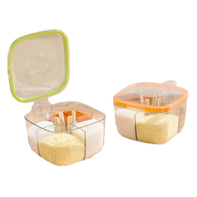 Luxurious Multi-Grid Kitchen Seasoning Jar Set - Plastic Salt & MSG Storage
