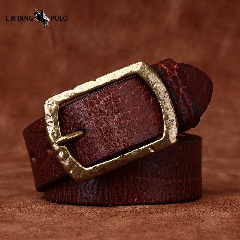 Ice Crack Bronze Buckle Thick Top Layer Cowhide Belt Men's Genuine Leather Fashion Trend Personality Jeans Belt