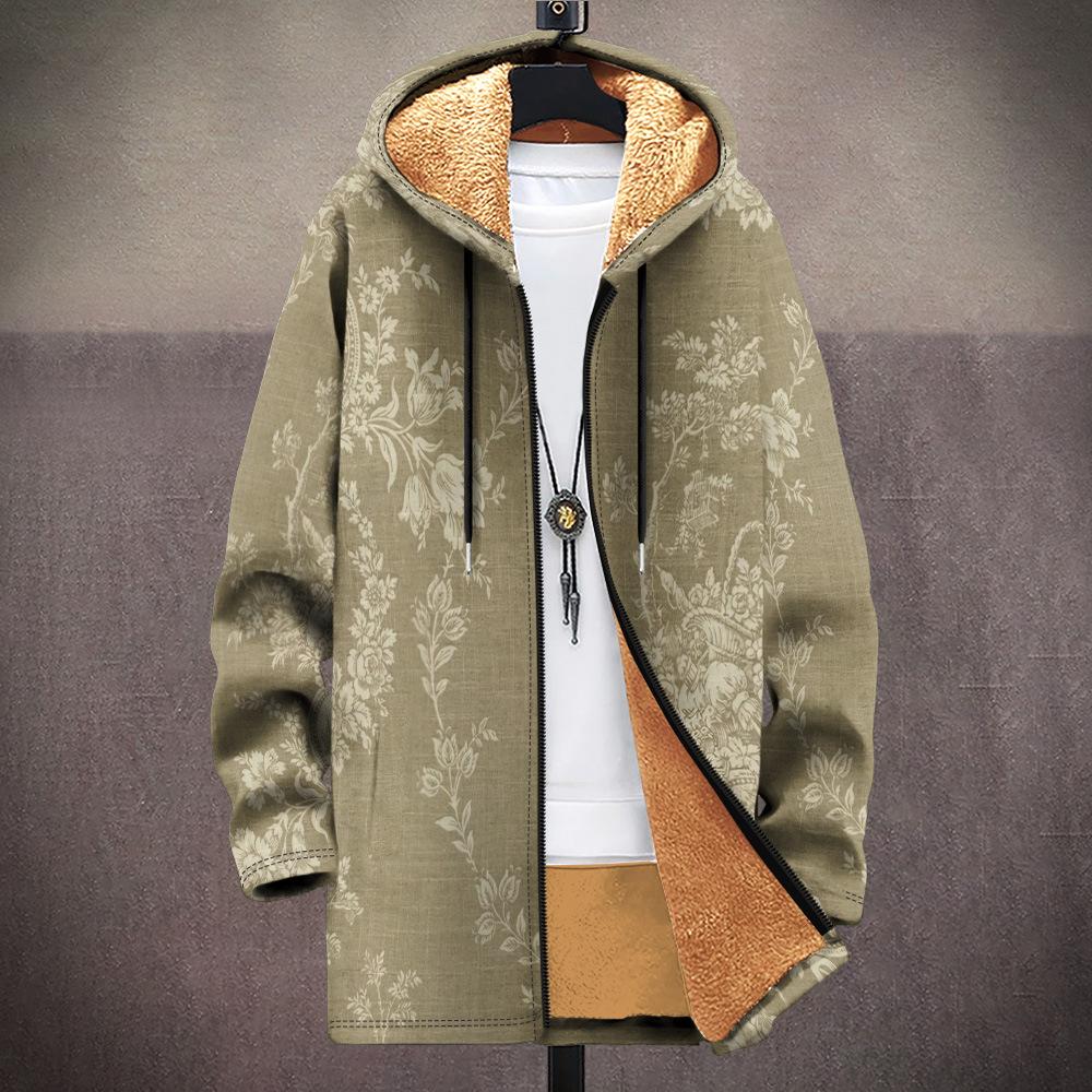 New jacket: multi-colored pattern elements, zipper hooded cardigan, thickened winter fleece padded clothes, yellow lining, trendy cotton clothes