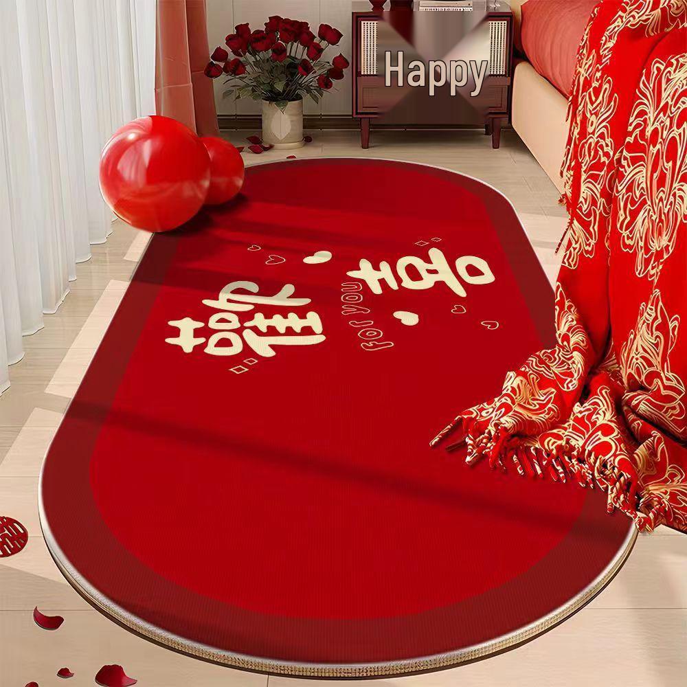 Newlywed Bedroom Crystal Velvet Rug: Red Carpet, Coffee Table & Bedside Mat, Dirt-Resistant