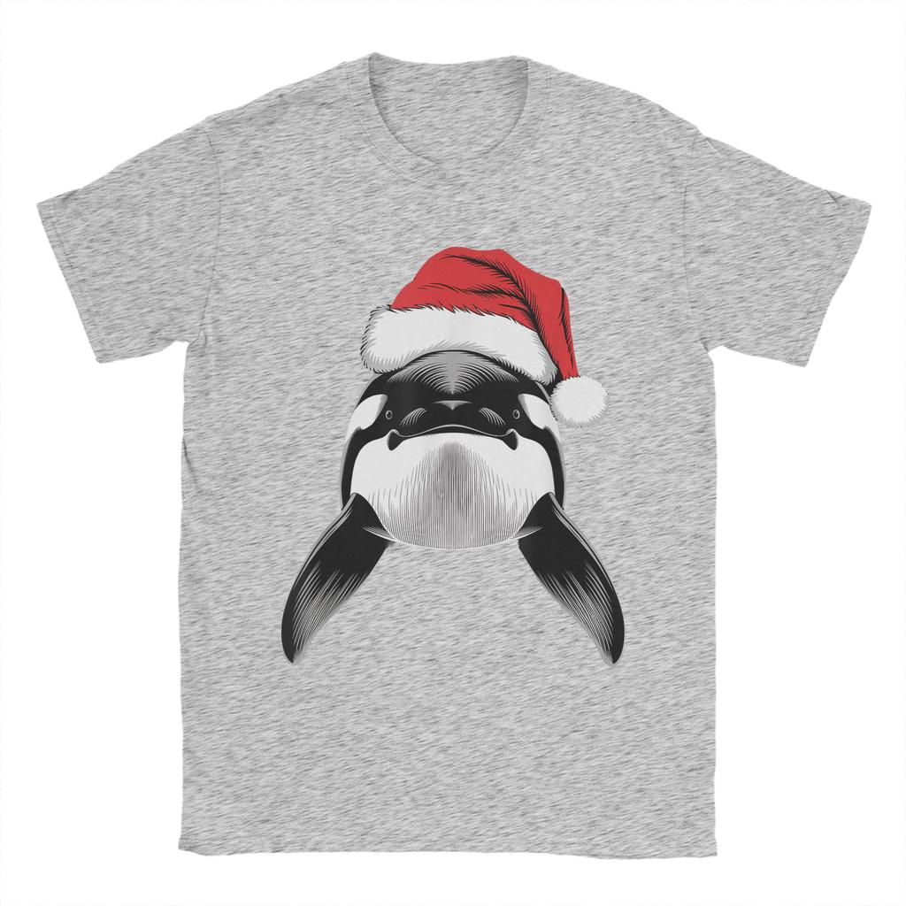 Joyful Orca Santa on Orca Christmas Men's T Shirts  Funny Tees Short Sleeve Crew Neck T-Shirts Cotton Summer Clothing