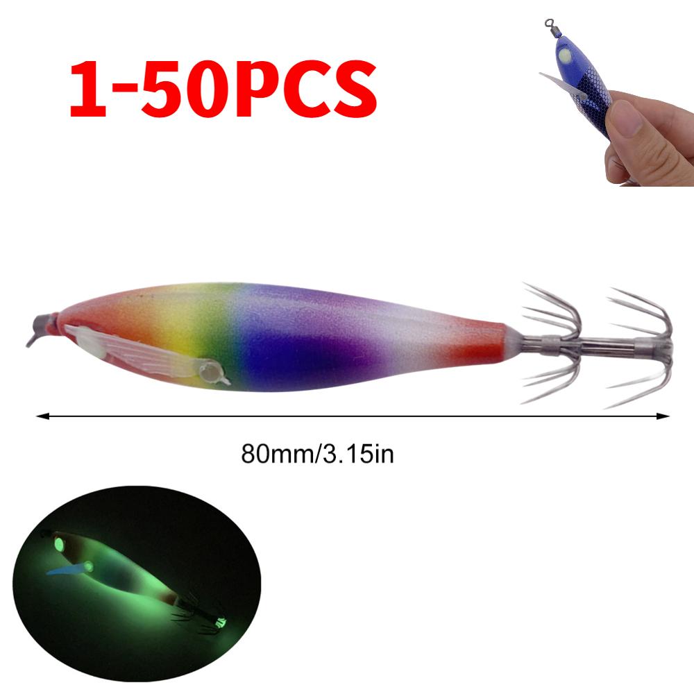 Luminous Wing Squid Jig Fishing Wood Shrimp Lure Fluorescent Fishing Lure Night Fishing Luminous Floating Lure Shrimp Hook Bait