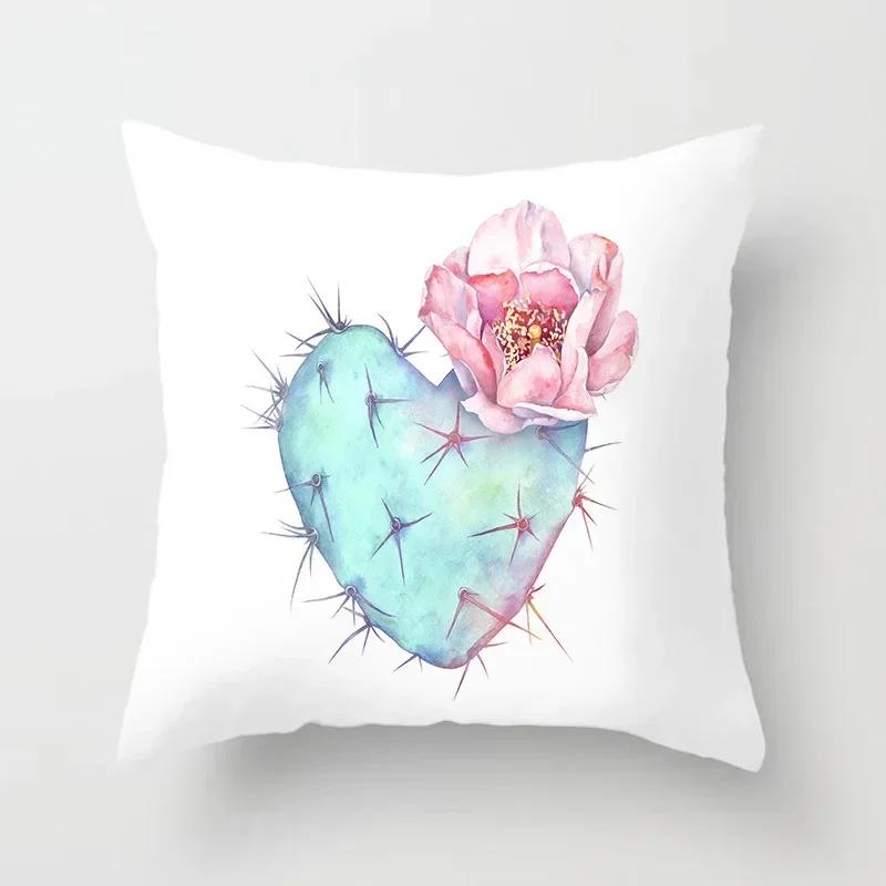 Tropical Cactus Summer Plants Pattern Double-sided Printed Pillow Cover Short Plush Suitable Living Sofas Throw Cushion Cover