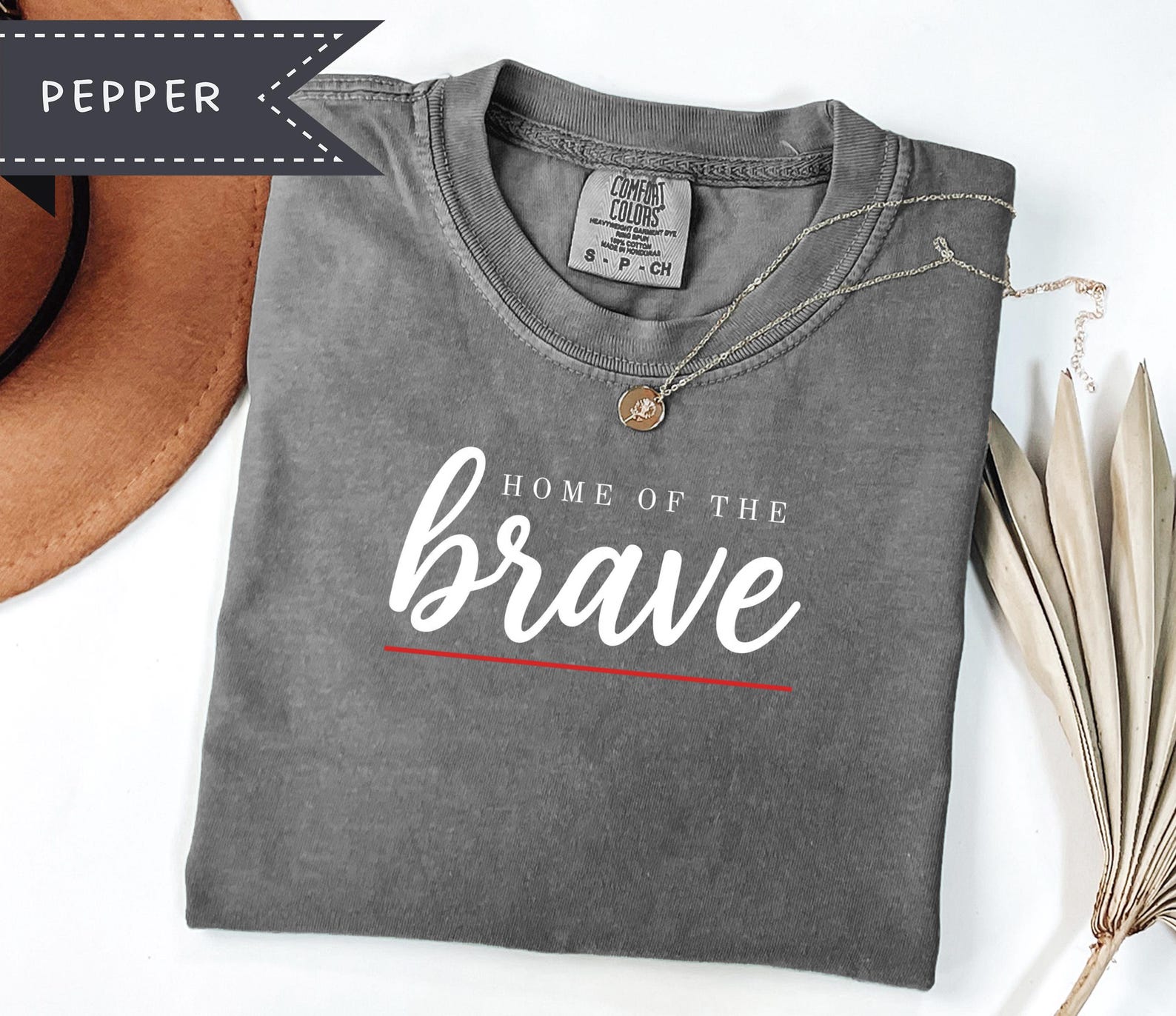 Home of the Brave Graphic Tee, USA Flag Patriotic Shirt, Comfort Colors® Patriotic Tee, 4th of July Minimal Graphic S