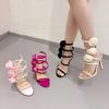Fashion Elegant Women Wedding Banquet Shoes Fashion Silk Flowers Designer Sandals Female Open Toe Slip On Ankle Strap High Heels
