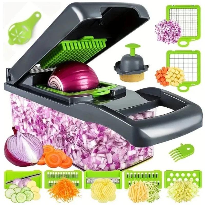

Multifunctional Vegetable Cutter, Fruit Slicer, Grater Shredders, Drain Basket, 16 in 1 Gadgets, Kitchen Accessories