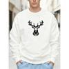 Men's White Deer Head Pattern Casual Crew Neck Sweatshirt