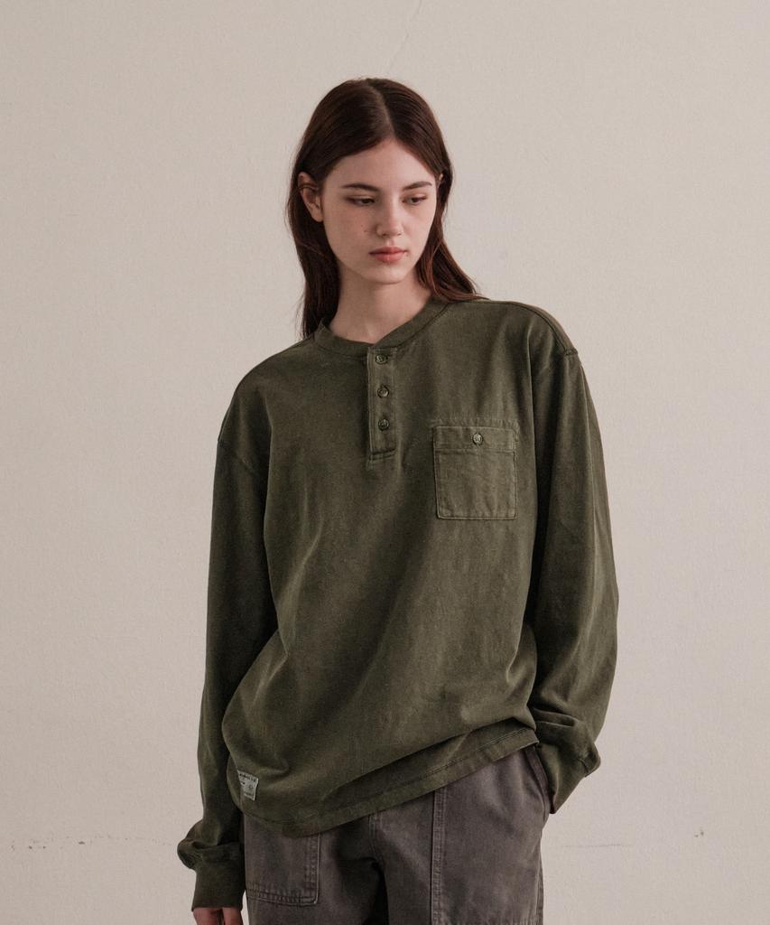HELEMENT Dublin Henley Neck Long Sleeve Tee (Khaki)