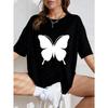 Vintage Schwarzes Oversized T-Shirt mit Weißer Schmetterlings-Silhouette & Drip-Design-Print – Minimalistisches Dunkles Ästhetik Grafik-Top