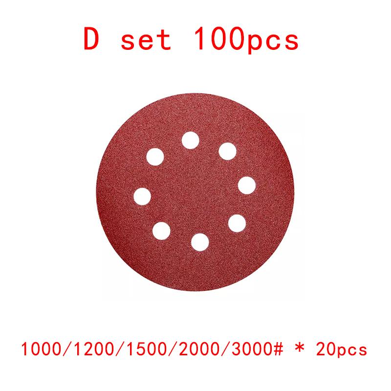 5inch 8 Hole 125mm Sanding Paper Set Screen Discs Woodworking Metal Grinding Disc Abrasive Polishing Tool 40/80/100/120/2000Grit