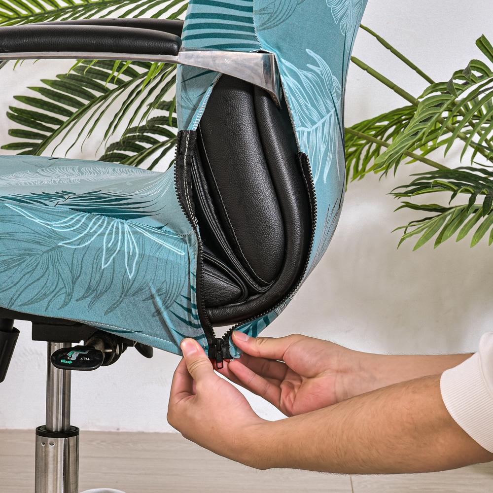 Elastic Office Chair Cover With Zipper Rotating Computer Hotel Chair Cover Integrated Armrest Elastic Boss Chair Protect Cover